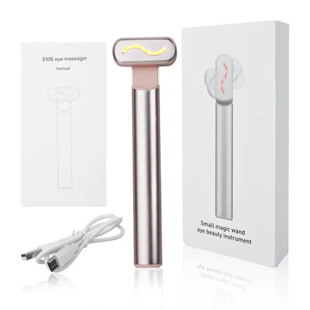4-in-1 Skincare Red Light Therapy Wand - EMS Microcurrent - Rechargeable Vibrating Red Light Therapy Therapeutic Facial Skin Care Tool Eye Beauty Wand Face Massager
